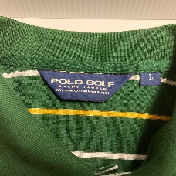 Ralph Lauren Polo Green & Yellow Striped Men's Golf Shirt Size Large 100% Cotton - Picture 5 of 6